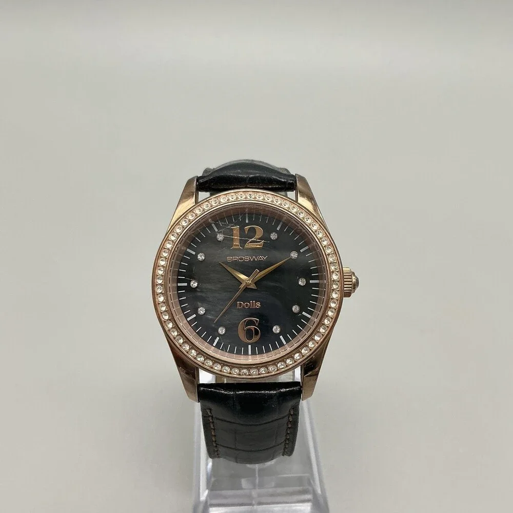 Brosway Dolls Womens Watch 37mm Black Dial Rose Gold Tone Crystal New Battery